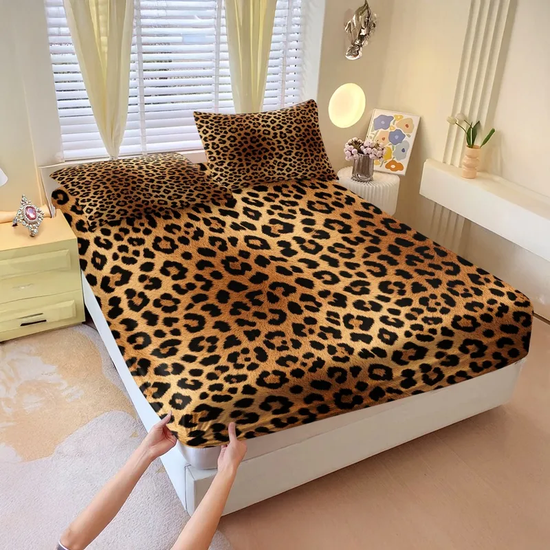 Fitted Sheet Deep - 3 Parça Çarşaf Seti, Retro Leopar