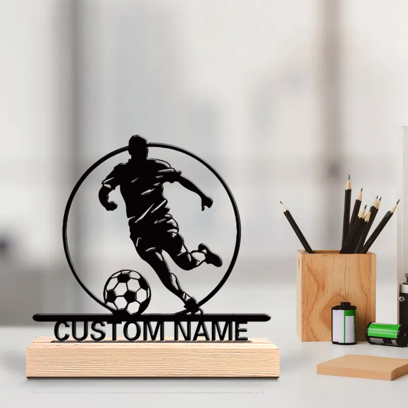Home Textiles Products - İsme Özel Metal Futbolcu Heykeli, Ahşap