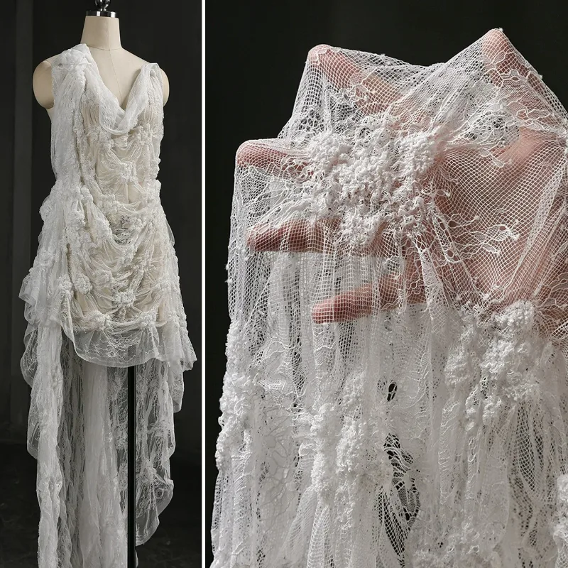 Home Fashion Textiles - Beyaz Buruşuk Şeffaf Dantel Yumuşak Örgü