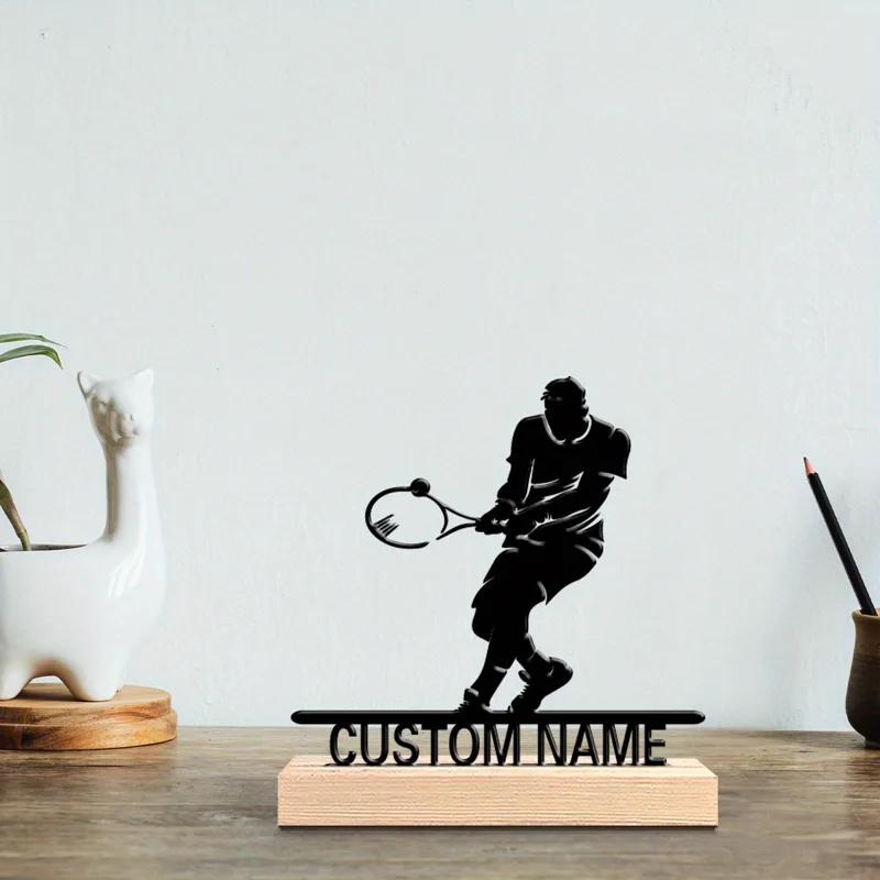 Home Textiles Products - Kişiselleştirilmiş Tenis Oyuncusu Metal Heykeli Ahşap