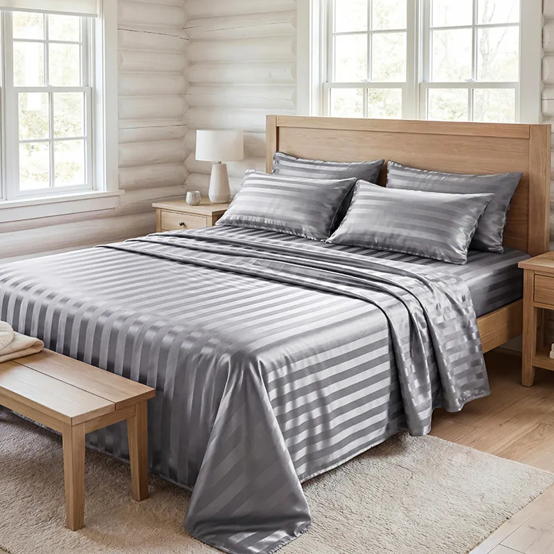 Fitted Sheet Deep - Kırışmaz Çizgili Saten Çarşaf Seti, Serinletici