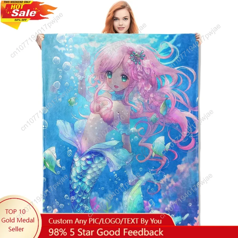 Home Textiles Blanket - Sevimli Denizkızı Battaniyesi Karikatür Desenli Flanel