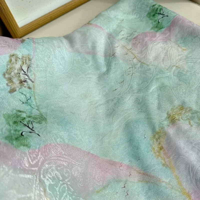 Home Fashion Textiles - 1 metre Mavi Jakarlı Kumaş Çin