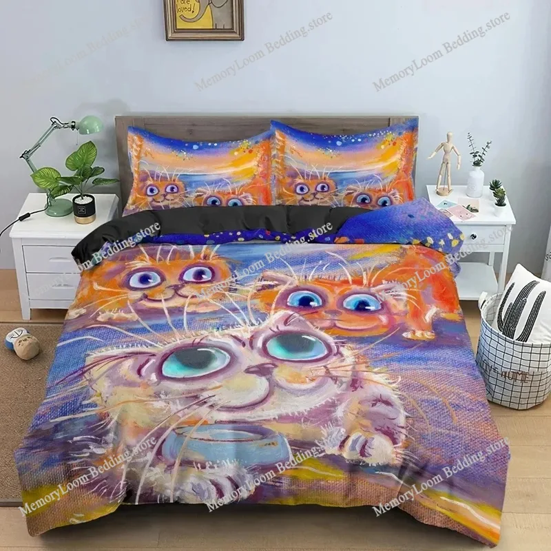 Home Textiles Trends - Moda Trendi Modern Suluboya Karikatür Kedi